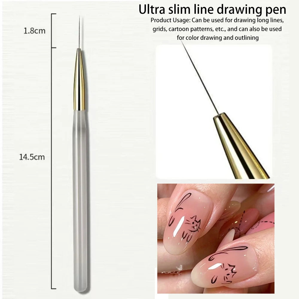 Nail Art Brush Set – Liner, Flat Gel & Plaid Manicure Tools Nail Art Brush Set PRIMED 1Pc Line Pen
