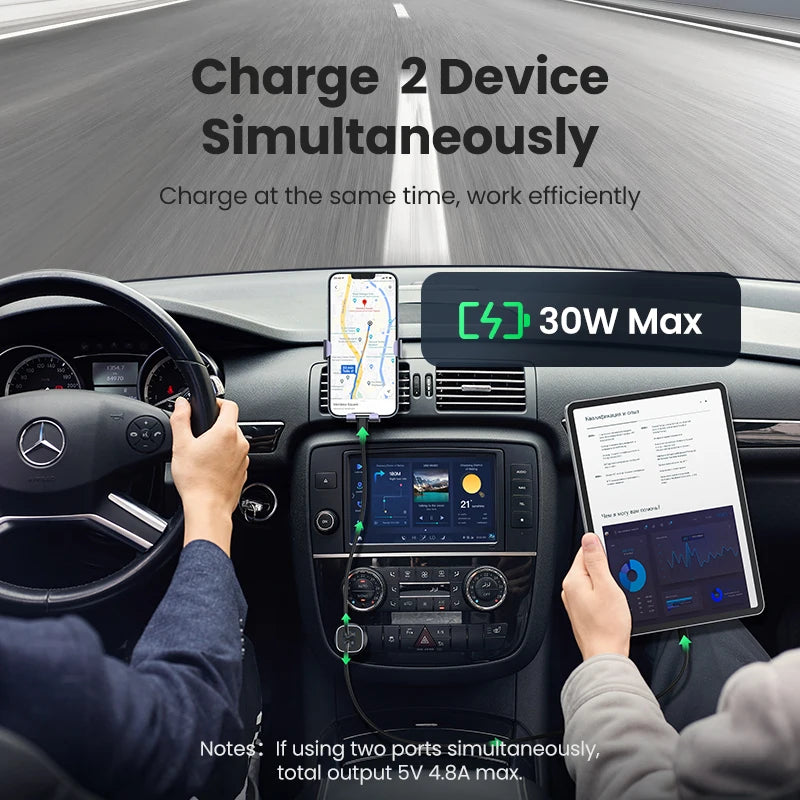 UGREEN 30W Dual Port Car Charger QC 4.0 USB-C Fast Charging Car Charger PRIMED