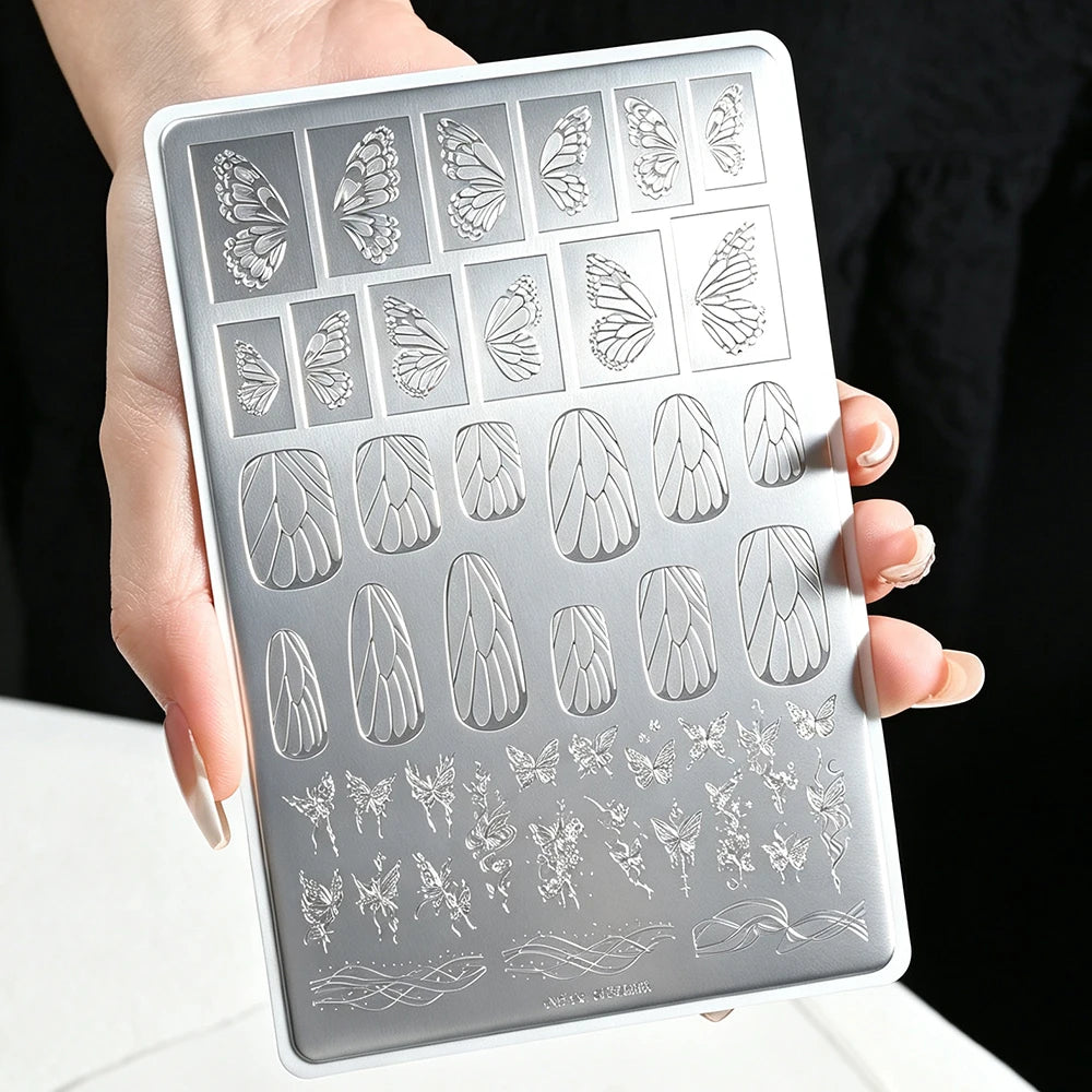 MAFANAILS Butterfly Nail Stamping Plate – Steel Stencil Tool Nail Stamping Plate PRIMED