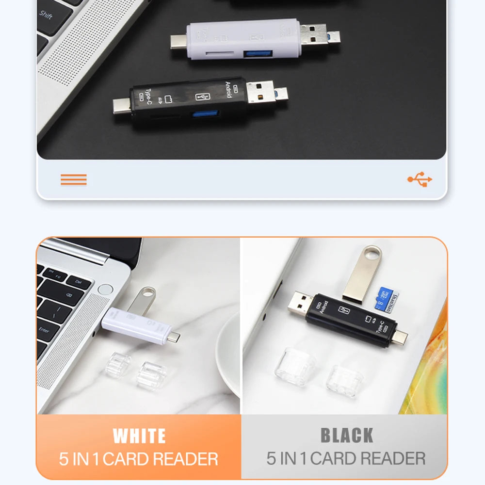 5-in-1 USB-C Micro USB SD & TF Memory Card Reader Adapter Memory Card Reader PRIMED