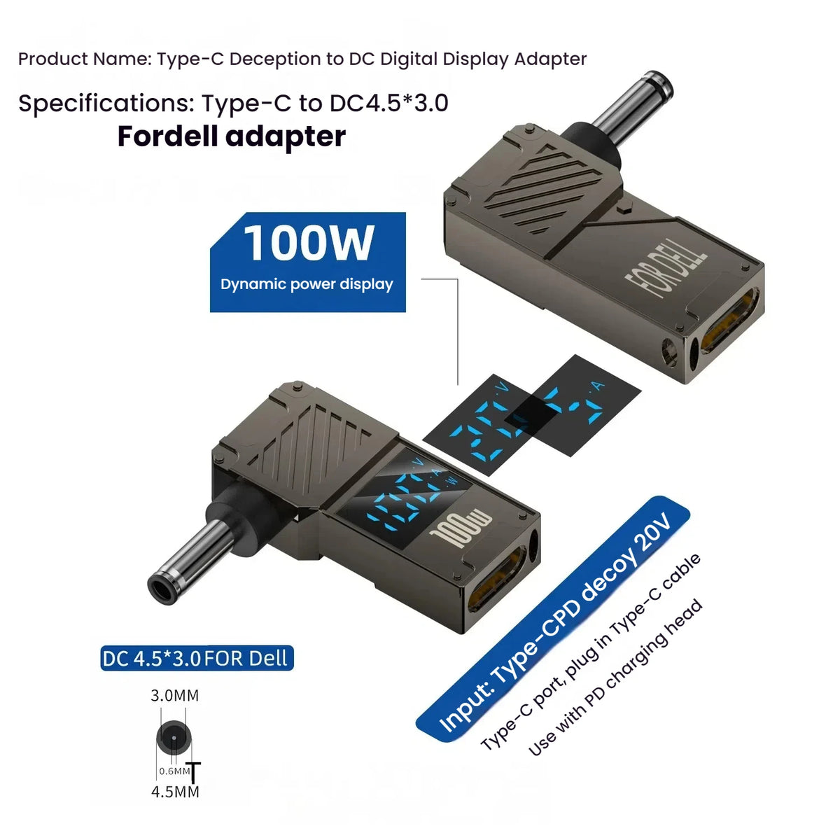 TISHRIC 100W USB-C to DC Laptop Charger Adapter – HP Dell Lenovo