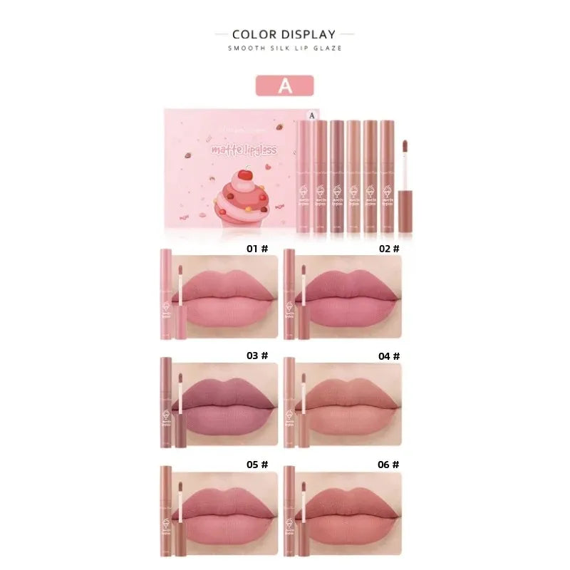 Dragon Ranee 6-Color Velvet Matte Lip Gloss Set | Long-Lasting Matte Lip Gloss Set PRIMED