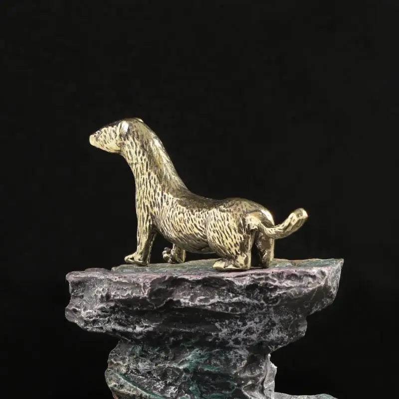 Solid Copper Sea Otter Statue | Antique Bronze Desk Figurine
