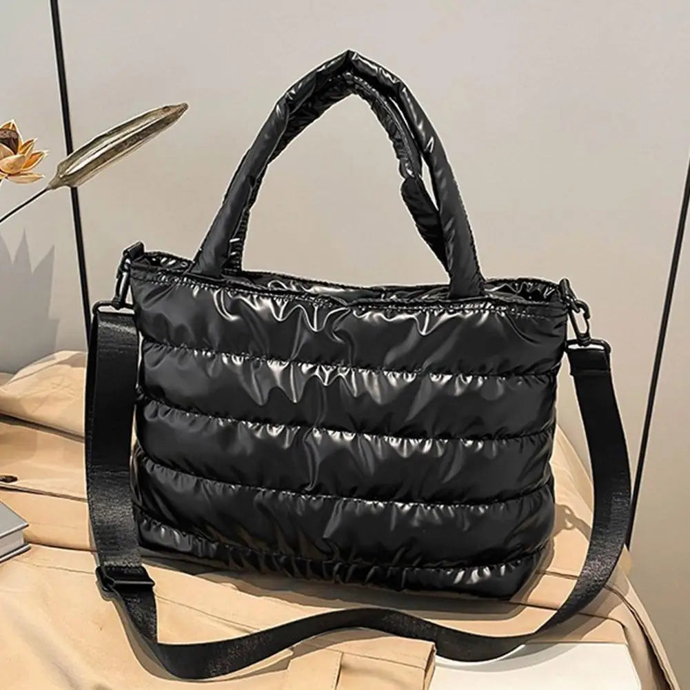 Women's Quilted Puffer Tote Bag – Shiny PU Crossbody Handbag Puffer Tote Bag PRIMED