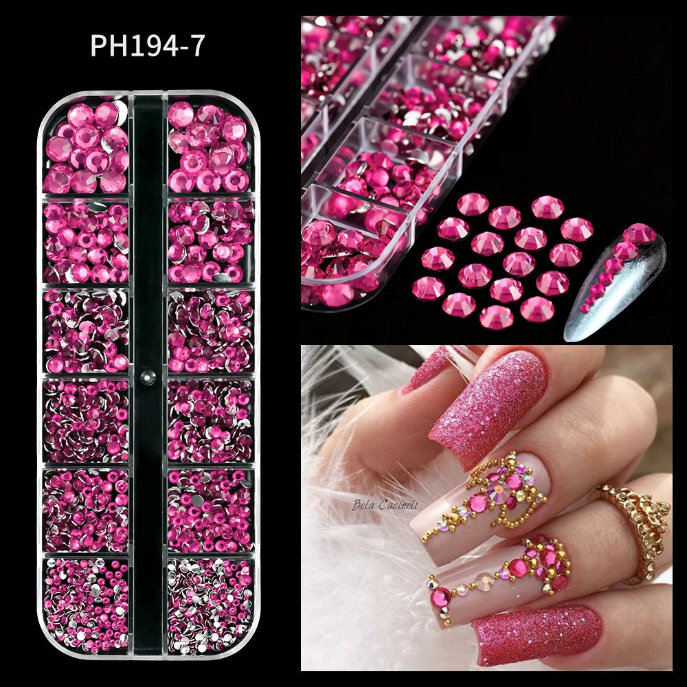 12-Grid 3D Crystal Nail Rhinestones – Mixed Size Gem Set Nail Art Rhinestones PRIMED 19