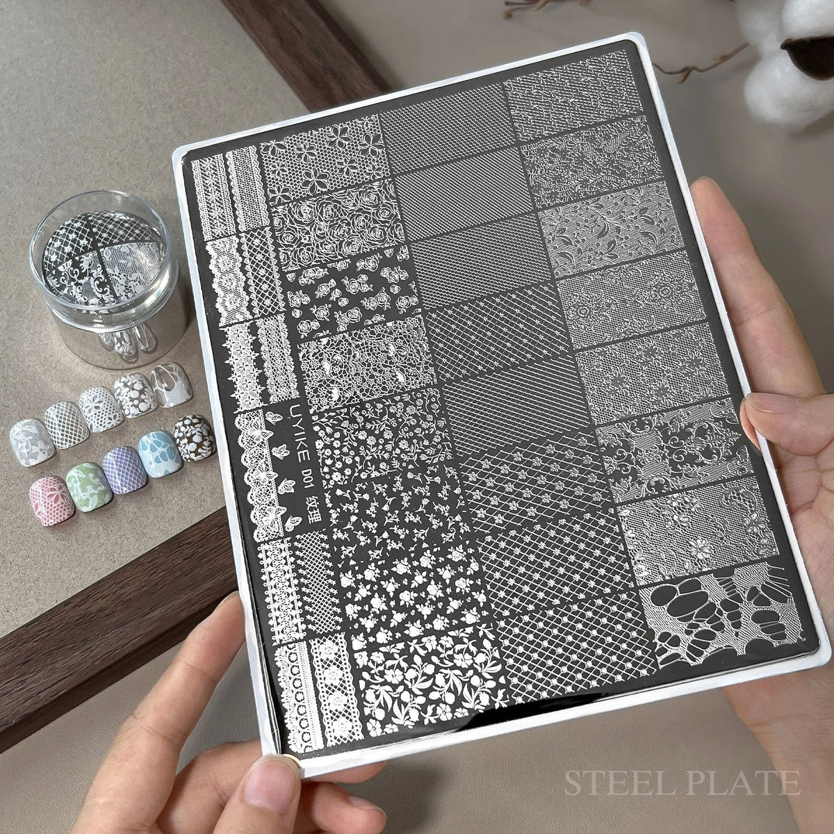 Large Nail Art Stamping Plate – Lace Floral & Grid Patterns Nail Stamping Plate PRIMED