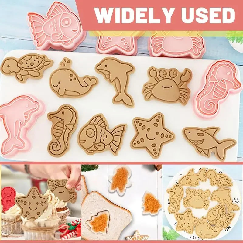 8-Piece 3D Cookie Stamp Molds – Ocean & Christmas Designs Cookie Stamp Molds PRIMED