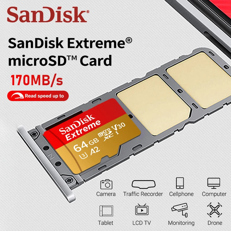 SanDisk Extreme MicroSD V30 A2 U3 4K Card – 32–256GB MicroSD Memory Card PRIMED
