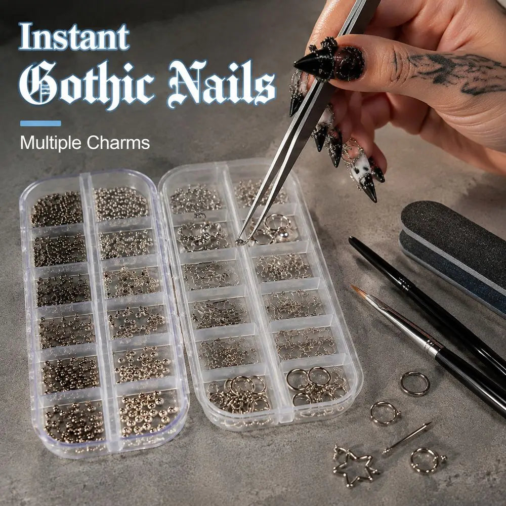Metal Nail Art Charms 2-Box Set – Gothic Rivets, Studs & Stars Nail Art Charms PRIMED