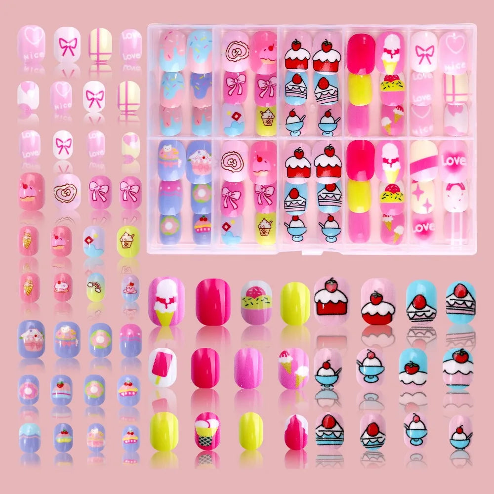 Kawaii Kids Press On Nails – 120pcs Candy Color Fake Nails