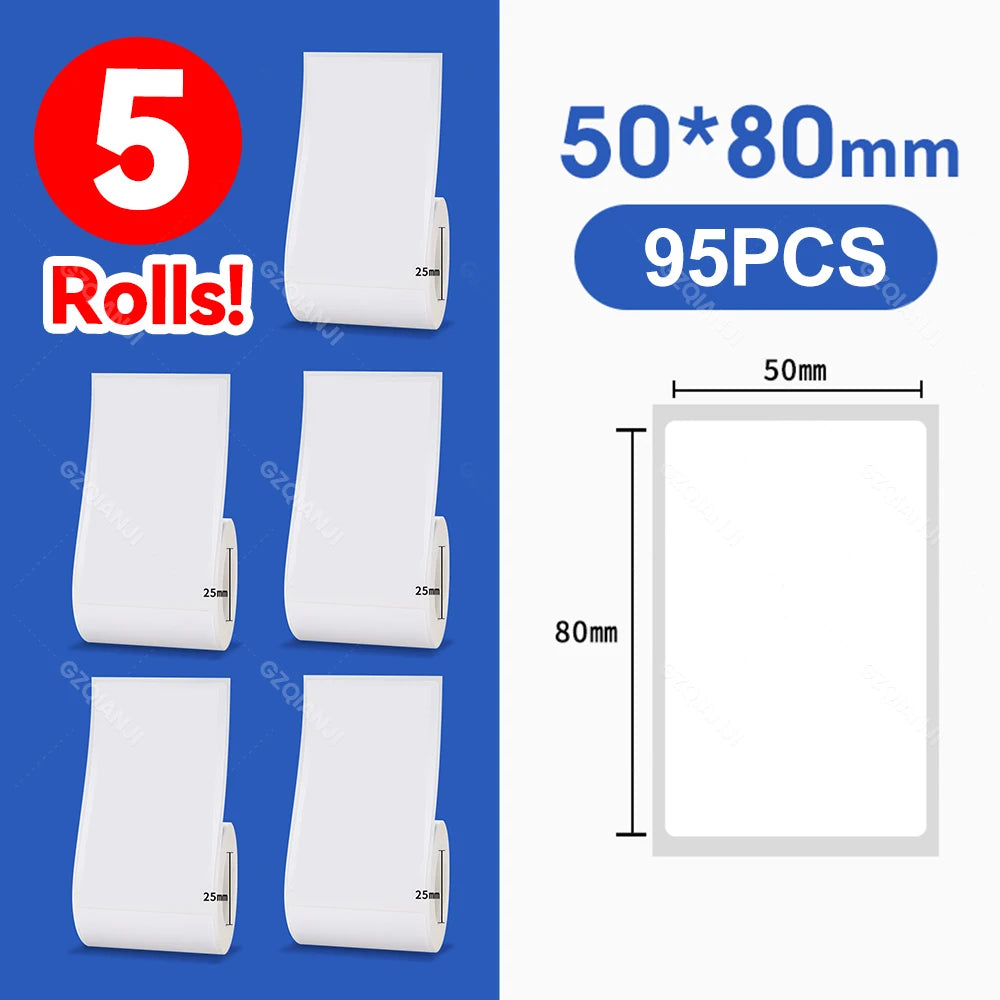 Niimbot Thermal Label Paper 5 Rolls 30–50mm | B1 B21 B203 B3S Thermal Label Rolls PRIMED 5Rolls WH50-80mm