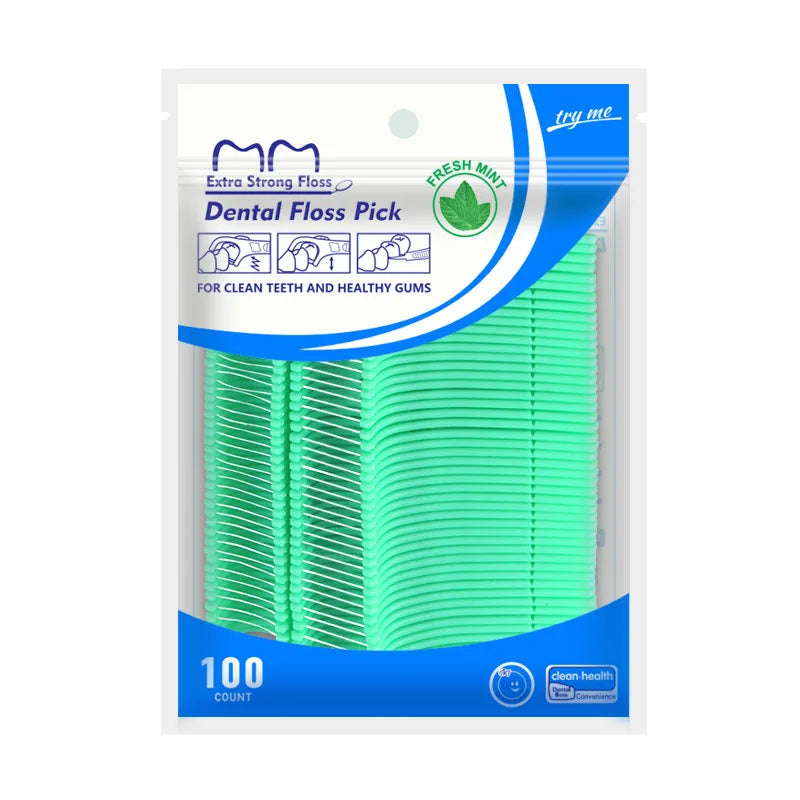 100-Pack Mint Dental Floss Picks – Peppermint Flossers