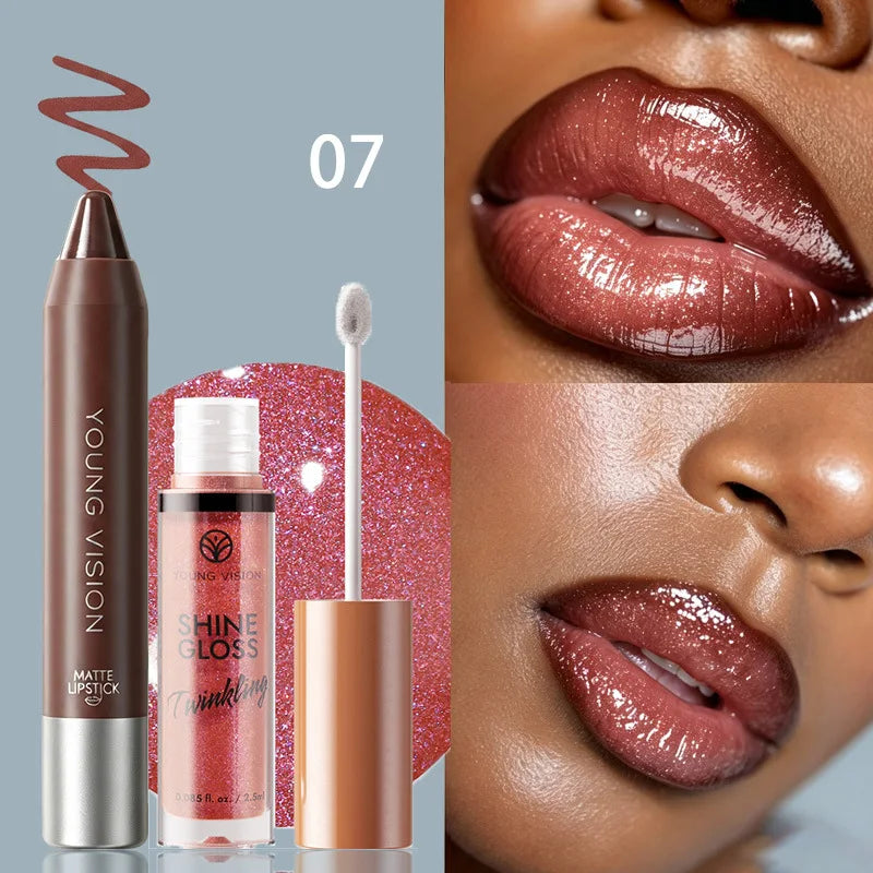 Shimmer Lip Gloss & Matte Lip Liner Set | Gradient Lip Look