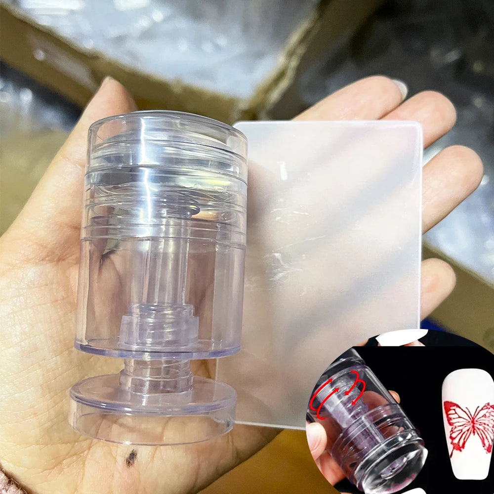 Rotatable Clear Silicone Nail Art Stamper & Scraper Set Nail Art Stamper PRIMED