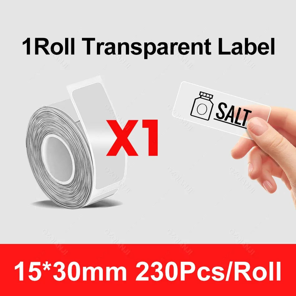Thermal Label Sticker Roll 12–30mm for Mini Printer P15 D30 P12 Thermal Label Roll PRIMED 1Roll Trans 15X30