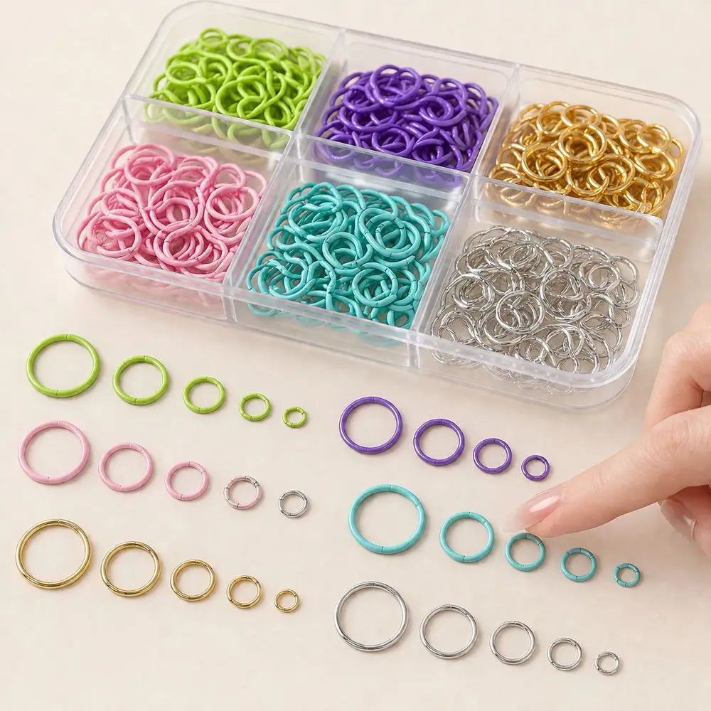 Punk Nail Charms 6-Grid Set – Open Jump Rings & Metal Loops Nail Art Charms PRIMED