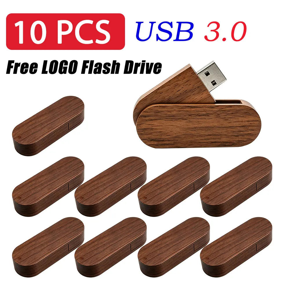 10-Pack Wooden USB 3.0 Flash Drives | Custom Logo 32–128GB USB Flash Drive Set PRIMED