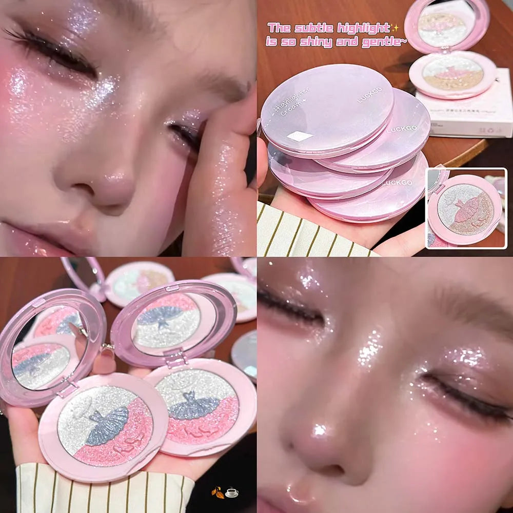 3-Color Pearl Shimmer Highlighter Palette – Face & Body Glow