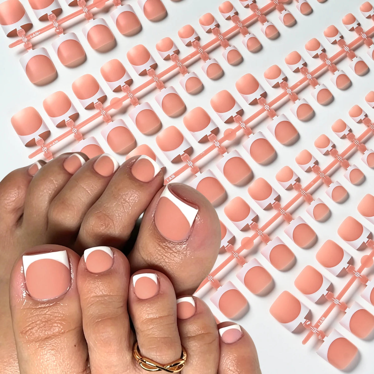 150Pcs Matte Press-On False Toenails – French Pink & White Tips