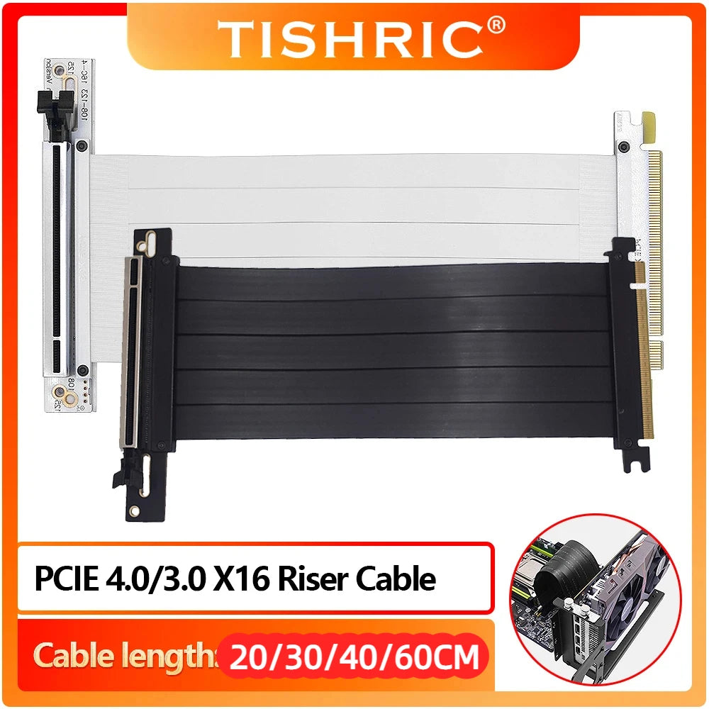 TISHRIC PCIe 4.0/3.0 x16 GPU Extension Cable 20–60cm PCIe Riser Cable PRIMED