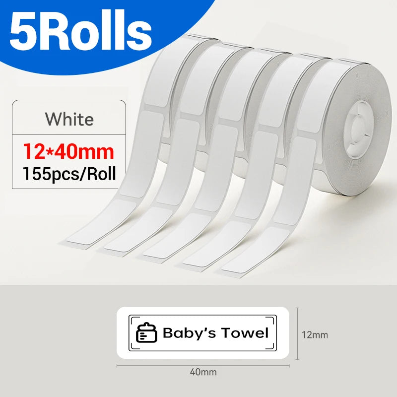 Niimbot Waterproof Label Rolls for D11 D110 D101 H1S Printer Thermal Label Rolls PRIMED 5Rolls 12x40mm