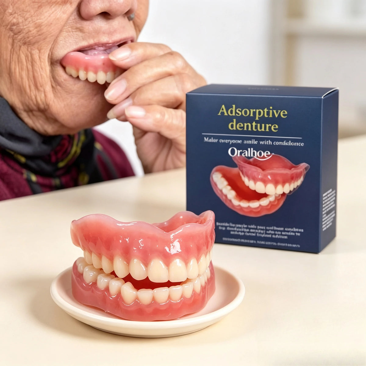 Silicone Dentures Full Set – Natural Upper & Lower Fake Teeth