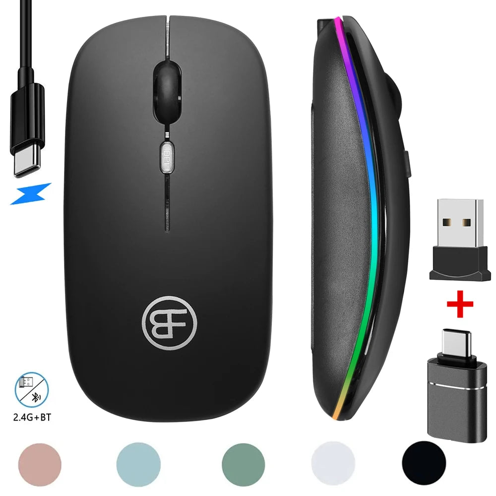 LED Rechargeable Wireless Mouse Bluetooth 2.4G Dual Mode Silent Wireless Mouse PRIMED