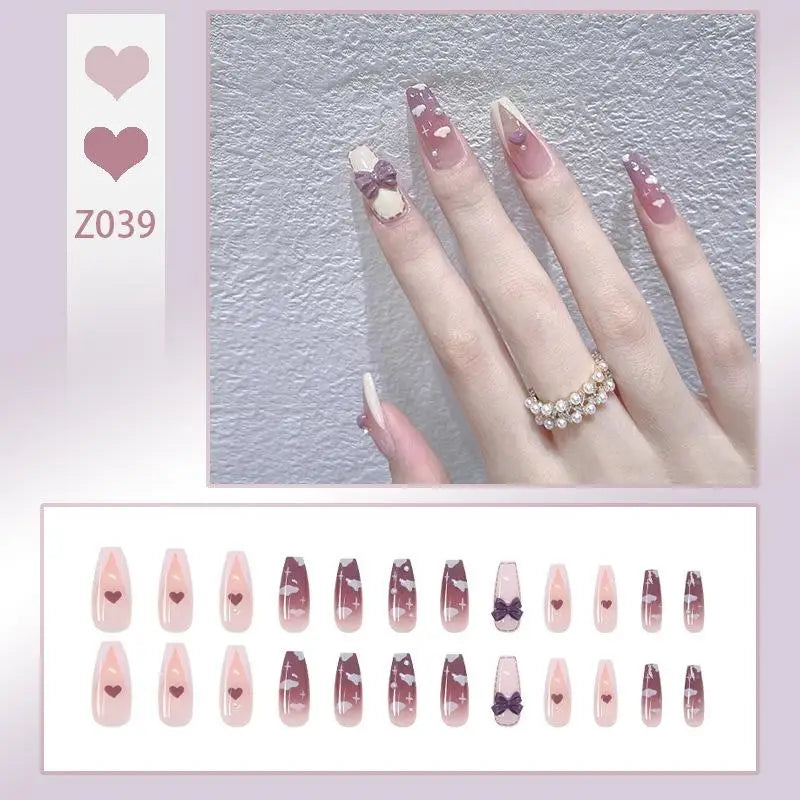 French Press On Nails Set – 24 Short Acrylic Tips with Glue