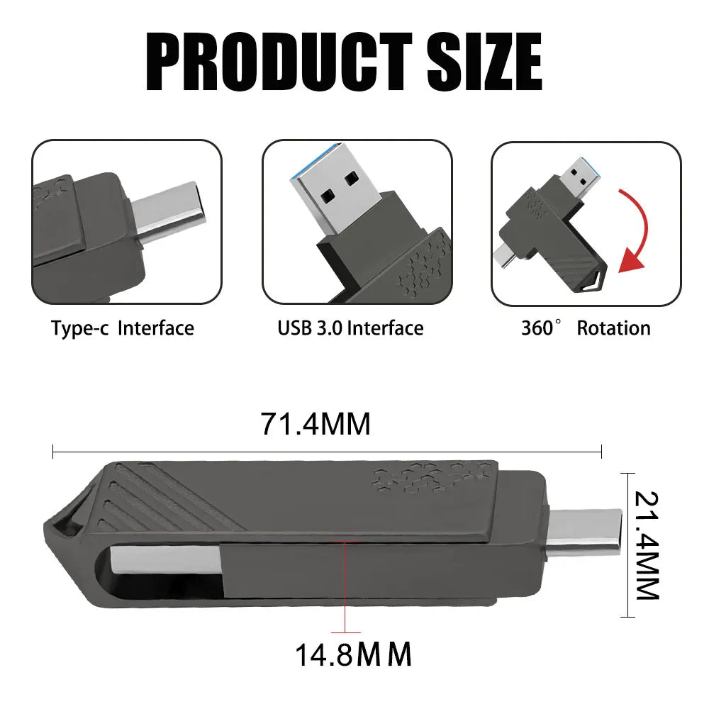 3-in-1 Metal USB 3.0 Flash Drive with Chain | 8GB–128GB USB Flash Drive PRIMED
