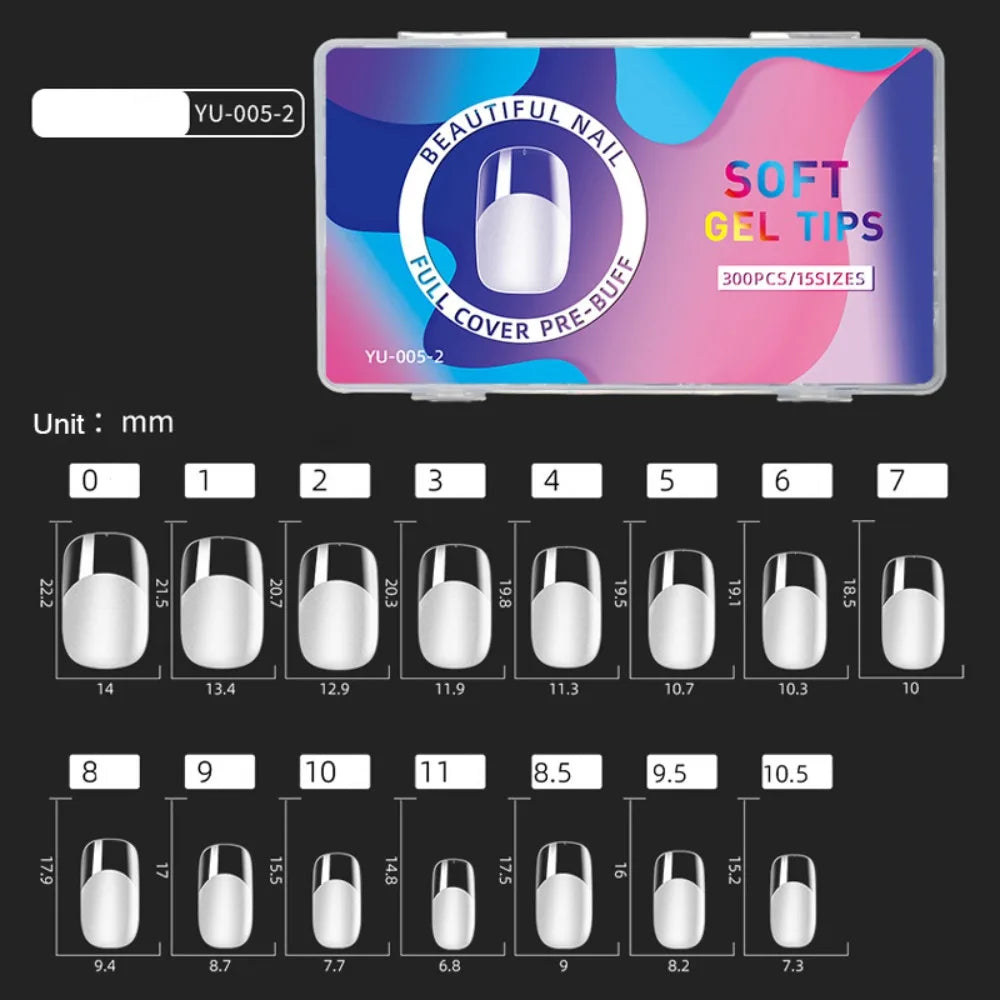 300pcs Short Almond Soft Gel Nail Tips | 15 Sizes Full Cover