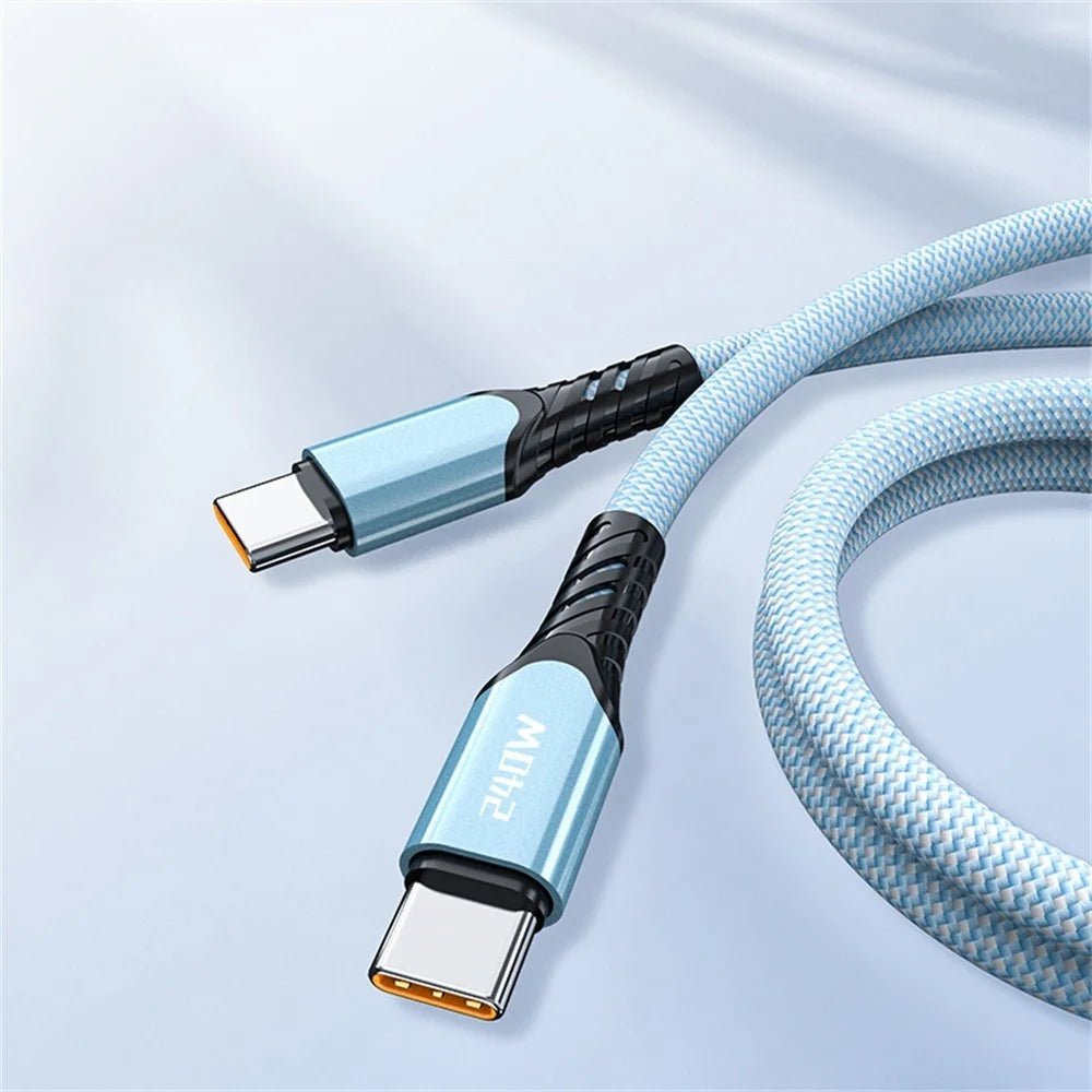 USB-C to USB-C PD Fast Charging Cable QC4.0 6A Braided Cord USB-C Charging Cable PRIMED C-C Blue 1.5m