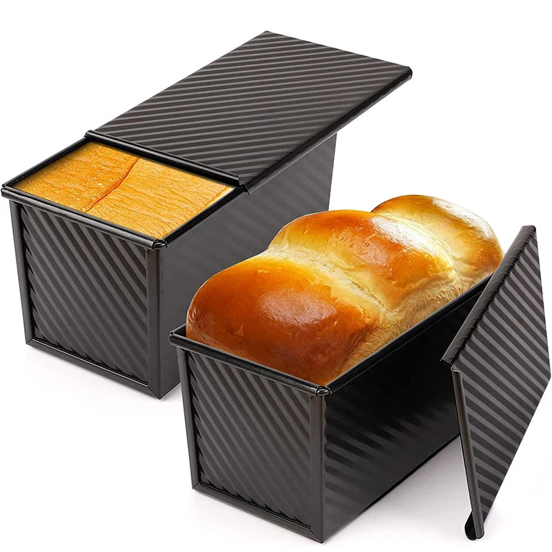LMETJMA 1 lb Pullman Loaf Pan with Lid | Non-Stick Carbon Steel Pullman Loaf Pan PRIMED