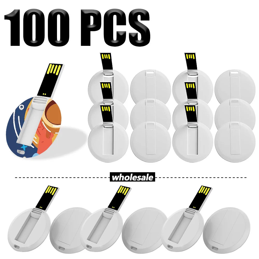 Custom Logo Credit Card USB Flash Drive Bulk 10/50/100 Pcs Custom USB Flash Drive PRIMED 8 GB Round-card-100