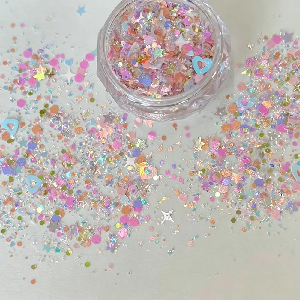Aurora Nail Glitter Sequins Powder – Heart & Star Sparkle Nail Glitter Powder PRIMED