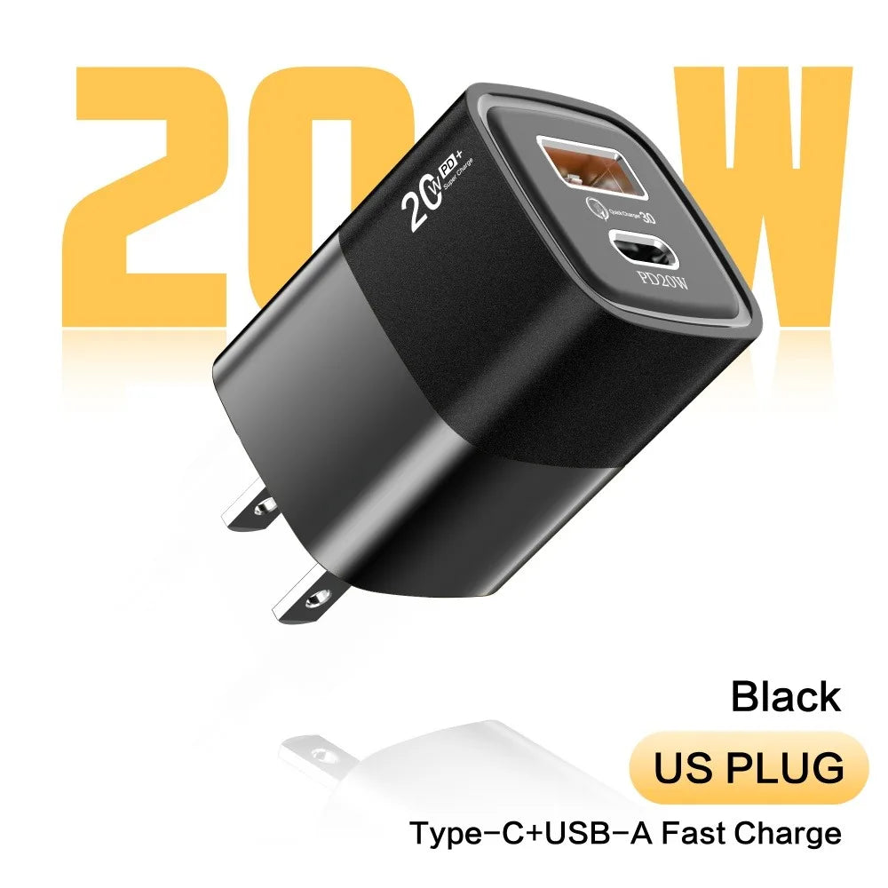 PD 20W USB-C Wall Charger Quick Charge 3.0 EU/US Plug USB-C Wall Charger PRIMED Black US Plug