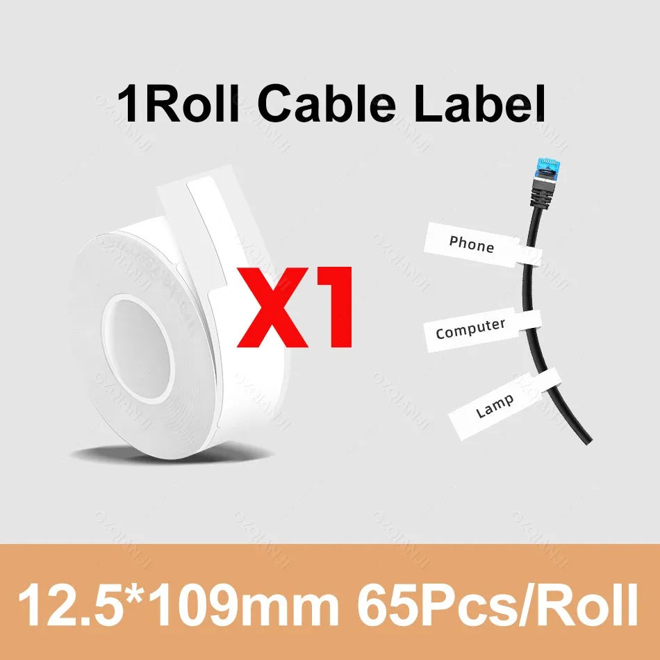 Thermal Label Sticker Roll 12–30mm for Mini Printer P15 D30 P12 Thermal Label Roll PRIMED 1Roll White Cable
