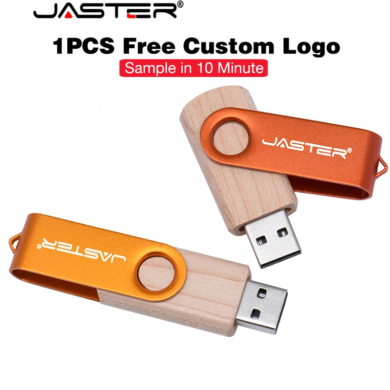 JASTER Wooden Rotating USB Flash Drive 4–64GB Custom Logo USB Flash Drive PRIMED