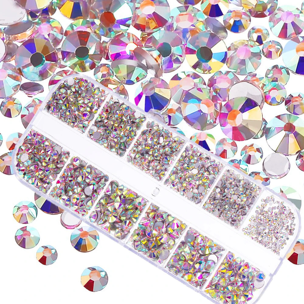 12-Grid 3D Crystal Nail Rhinestones – Mixed Size Gem Set Nail Art Rhinestones PRIMED 08