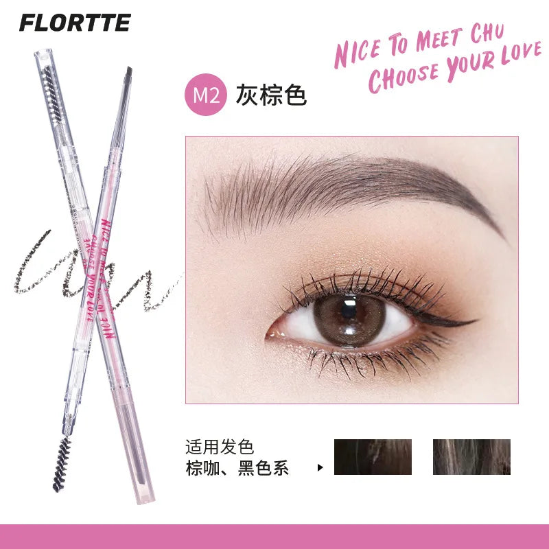 FLORTTE Dual-Ended Fine Eyebrow Pencil – Waterproof Brow Eyebrow Pencil PRIMED M2