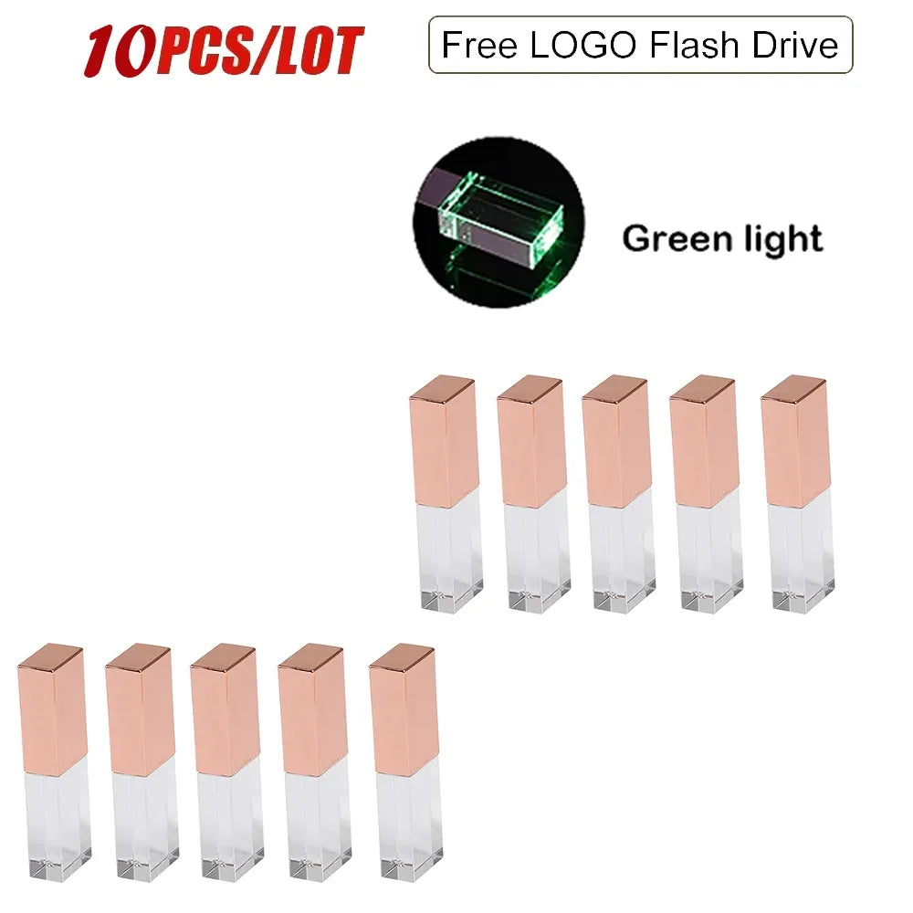 10-Pack Crystal USB Flash Drive 128GB | LED, Free Logo Engraving USB Flash Drive PRIMED Rose gold 4GB