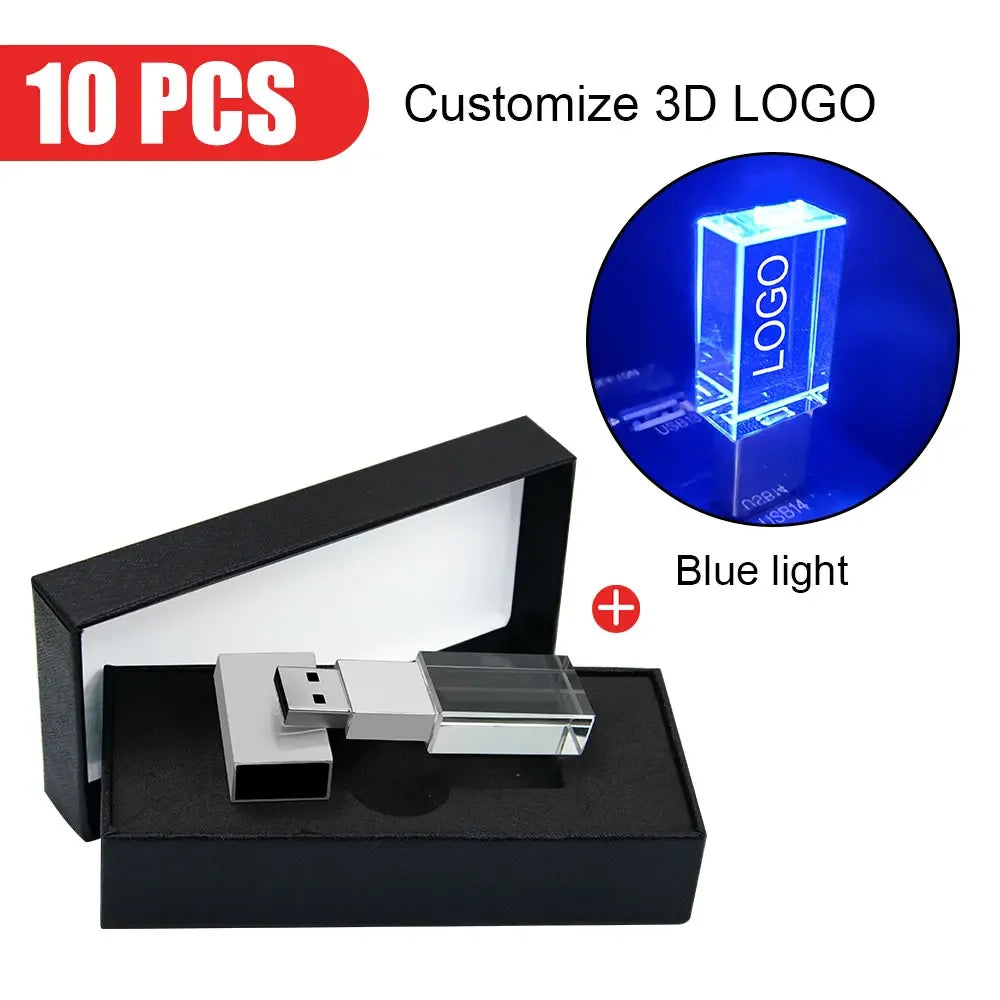 10-Pack Crystal USB 2.0 Flash Drives | Custom Logo 4–128GB USB Flash Drive PRIMED 4GB Blue-B