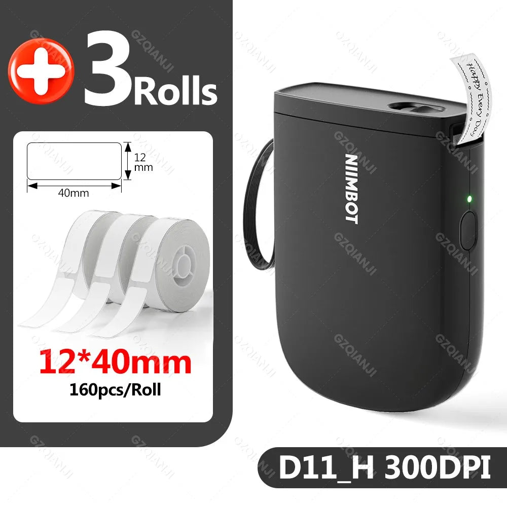 Niimbot D11H D110M Bluetooth Thermal Label Maker – 300dpi Thermal Label Maker PRIMED D11H BK Add 3WH