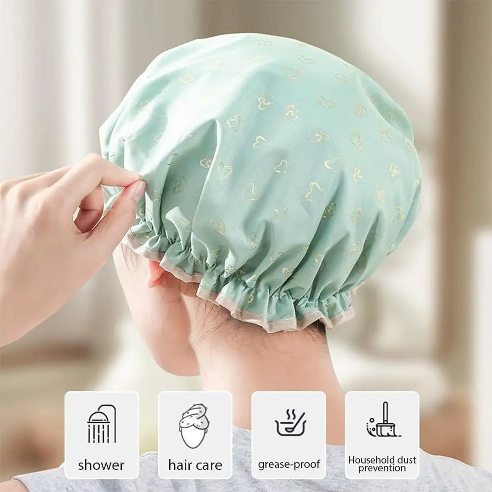 Waterproof Double-Layer Shower Cap – Gold Print Women's Bath Cap Shower Cap PRIMED