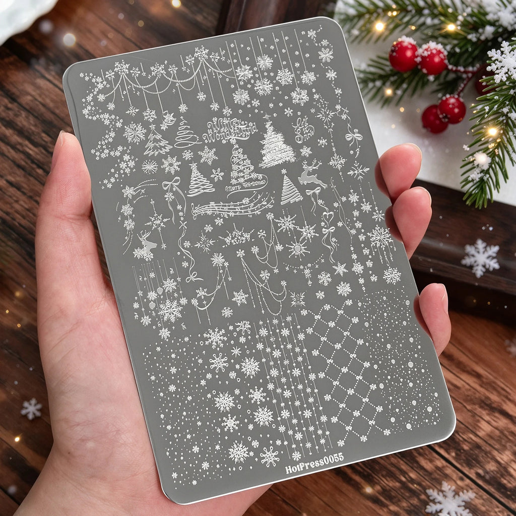 Christmas Nail Stamping Plate – Snowflake, Tree & Elk Art Nail Stamping Plate PRIMED