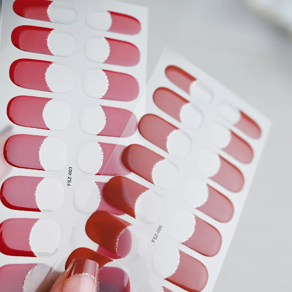 French Semi-Cured Gel Nail Wraps 16 Tips – Full Cover Stickers Gel Nail Wraps PRIMED