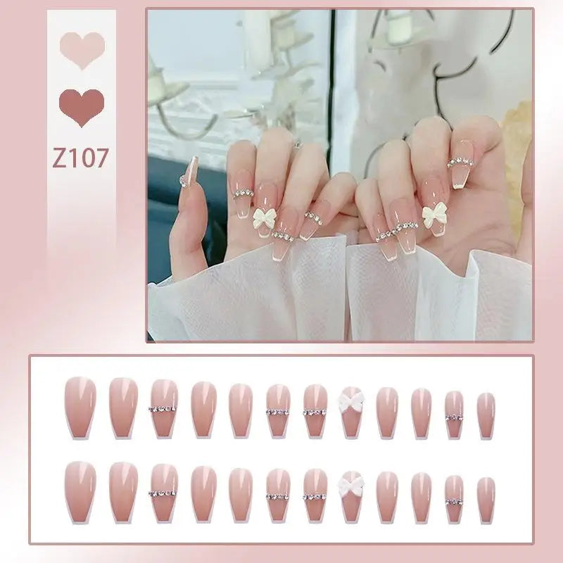 French Press On Nails Set – 24 Short Acrylic Tips with Glue