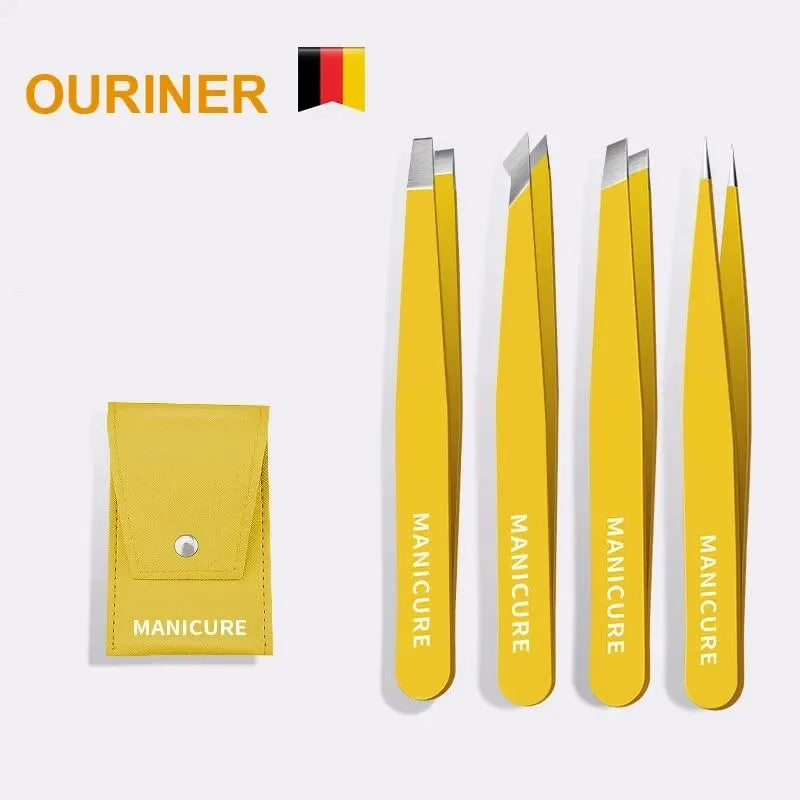 Stainless Steel Slanted Eyebrow Tweezers – Colorful Set