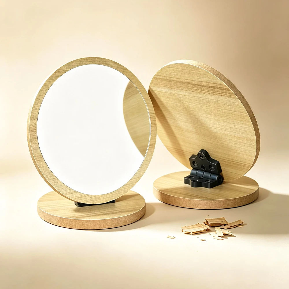 Wooden Vanity Makeup Mirror – 360° Rotating HD Cosmetic Mirror