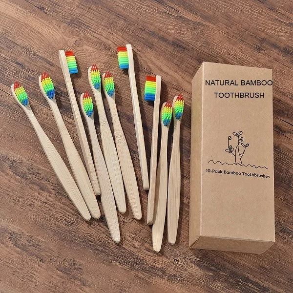 10-Pack Bamboo Toothbrush – BPA Free Soft Charcoal Bristles