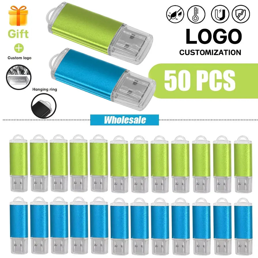 50-Pack Custom Logo Metal USB Flash Drives 4GB–128GB Bulk USB Flash Drive PRIMED